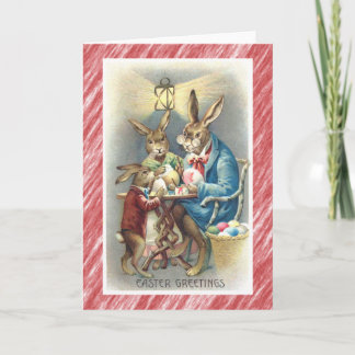 Carte de Pâques vintage, Oeufs de lapin habillés