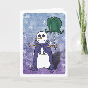 Carte de parapluie de bonhomme de neige