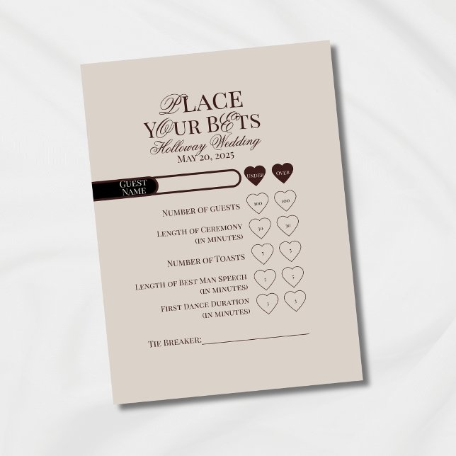 Carte de pari modifiable marron moderne de décorat (Modern Elegant Mousse Brown Wedding Suite Theme with options to personalize for your special day.)