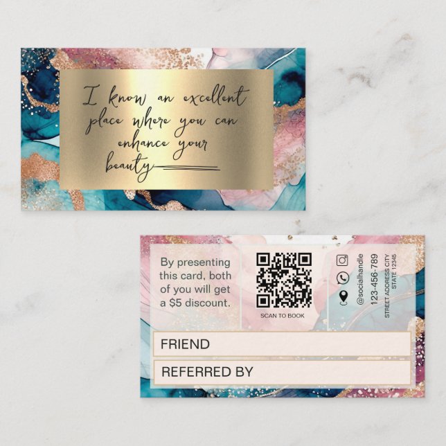 Carte de parrainage à code QR aquarelle faux or ro (Devant / Derrière)