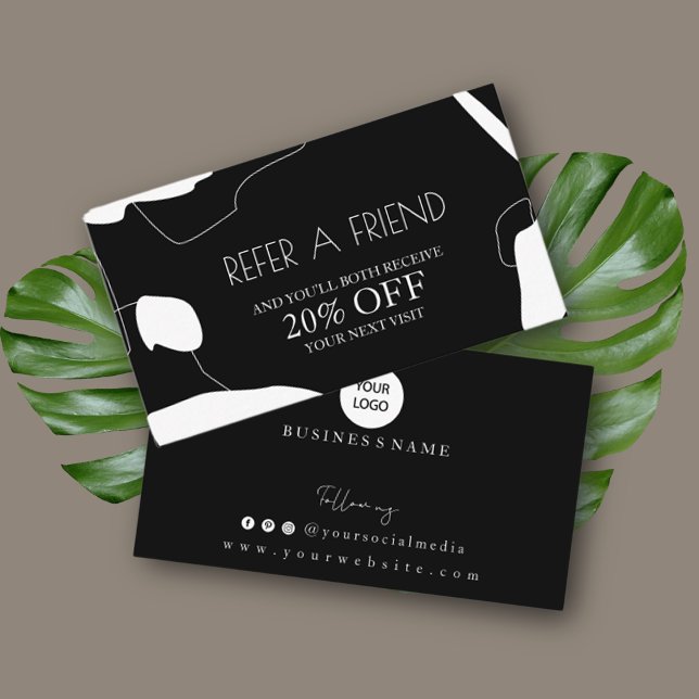 Carte De Parrainage Abstract Black & White Referral Card Design (Créateur téléchargé)