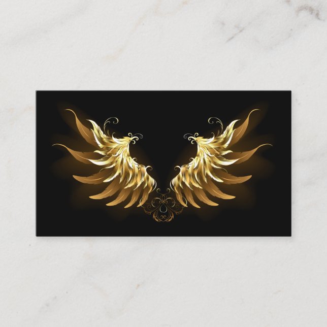 Carte De Parrainage Ailes d'ange dorées sur fond noir (Devant)