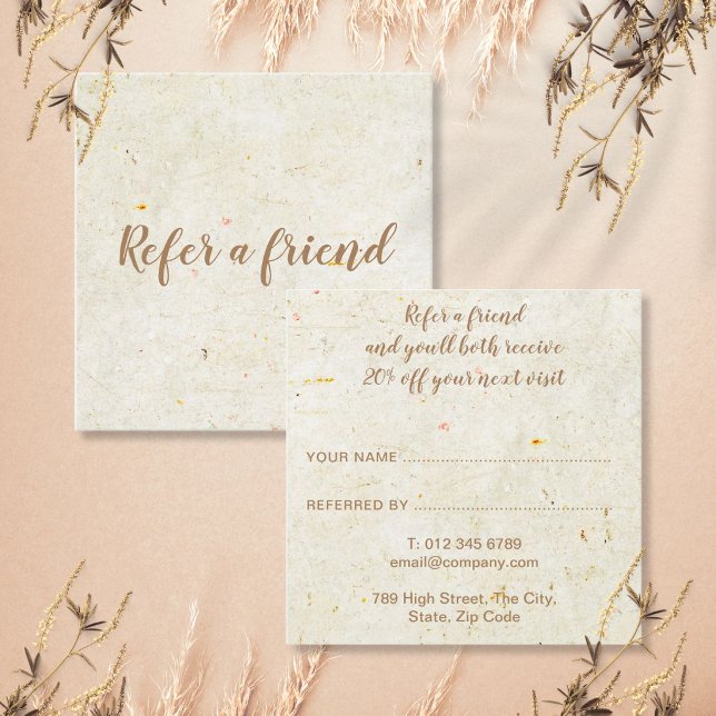 Carte De Parrainage Antique Rustique Bohème Élégant Script (Antique Rustic Boho Elegant Script Referral Card)