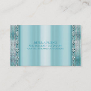 Carte De Parrainage Aqua Bleu Sarcelle & Diamant Argenté Bling Réferer