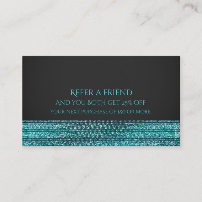 Carte De Parrainage Aqua Blue Moderne Glam Paillettes Référez un ami (Devant)
