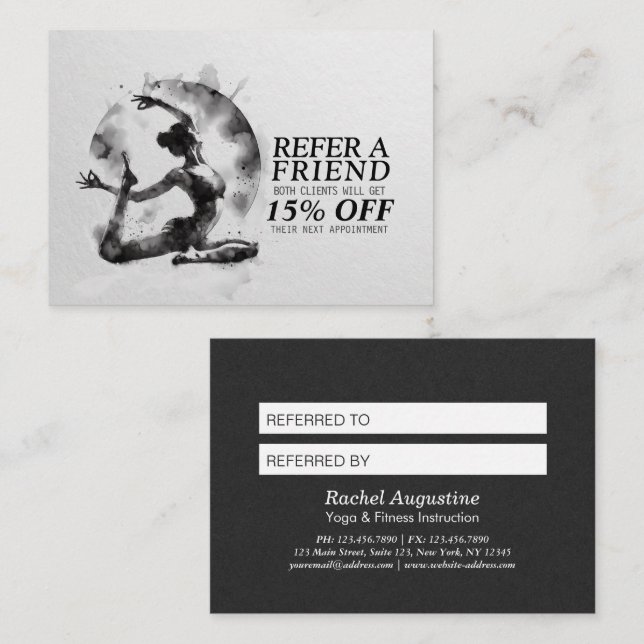 Carte De Parrainage Aquarelle Yoga Reiki Pose King Pigeon à une jambe (Devant / Derrière)