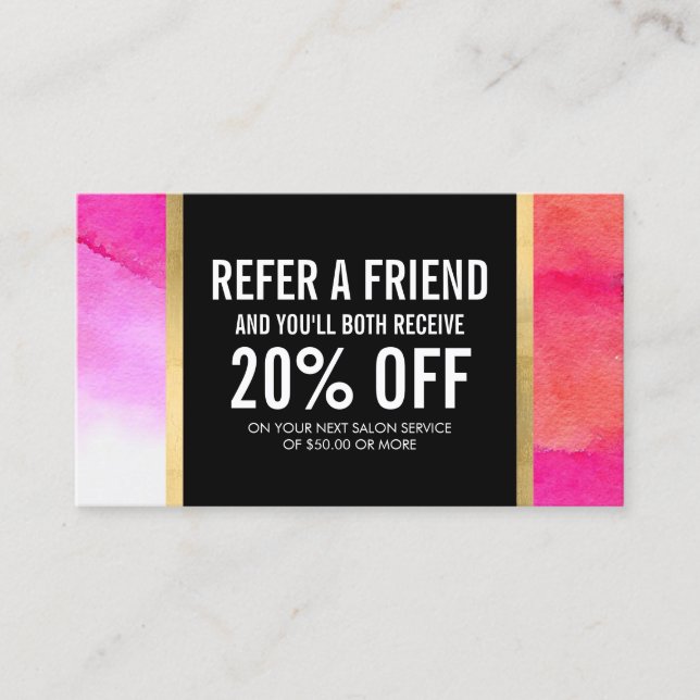 Carte De Parrainage Aquarelles roses en gras Extensions de trait Référ (Devant)