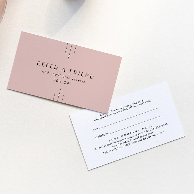 Carte de parrainage Art Déco Rose Everly (EVERLY Art Deco Blush Pink Refer A Friend Referral Card)