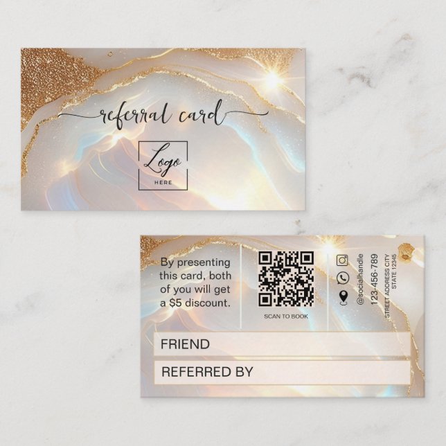 Carte de parrainage avec code Qr en or et pierre d (Devant / Derrière)