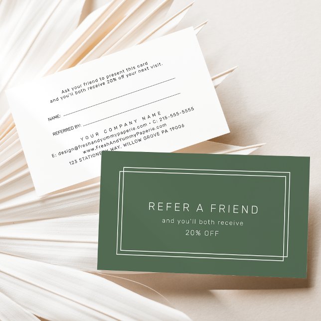 Carte De Parrainage AVERY Cadre double vert foncé Référez un ami (AVERY Dark Green Double Frame Refer A Friend Referral Card)