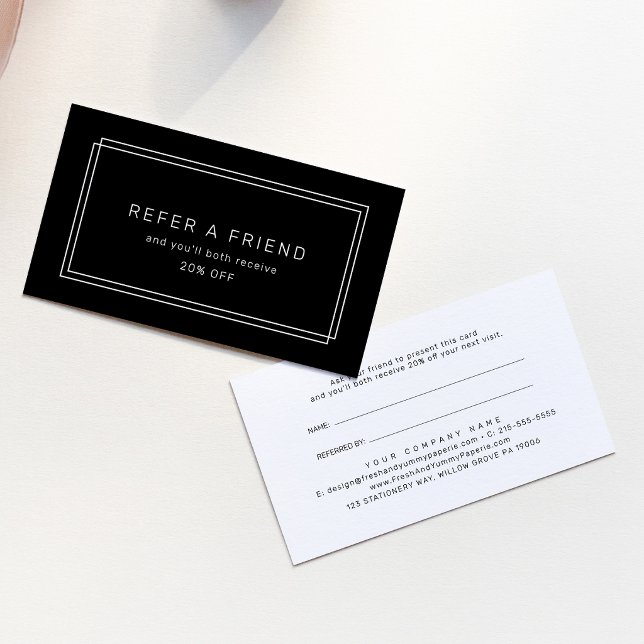 Carte De Parrainage AVERY Moderne Cadre Double Noir Réferer un Ami (AVERY Modern Black Double Frame Refer A Friend Referral Card)
