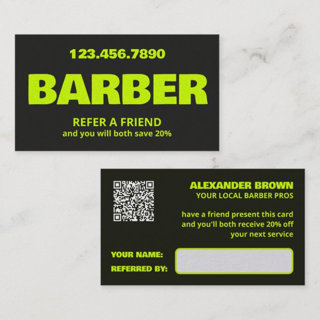 Carte de parrainage Barber QR (Devant / Derrière)