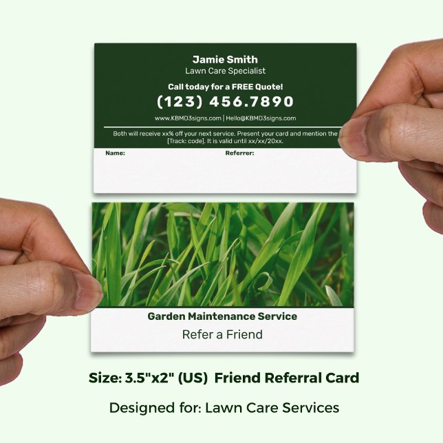 Carte De Parrainage Basic Green & White Custom Image Lawn Service (Basic Green & White Custom Image Lawn Service Referral Card; Size: 3.5x2 Inch)