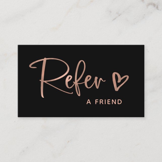 Carte De Parrainage Black and Faux Rose Gold Script and Heart| (Devant)