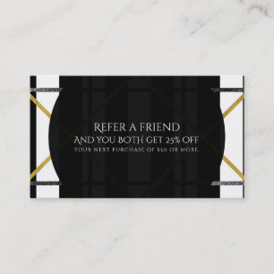 Carte De Parrainage Black & Gold Chic Glam Geometric Référer un ami