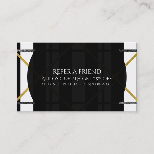 Carte De Parrainage Black & Gold Chic Glam Geometric Référer un ami (Devant)