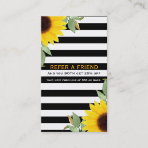 Carte De Parrainage Black White Stripes Sunflowers Chic Référer un ami