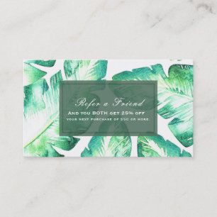 Carte De Parrainage Blanc de plage Vert Feuilles Tropicales Référez un