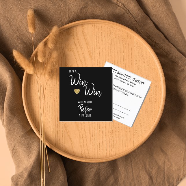 Carte De Parrainage Blanc noir moderne recommander un ami (Créateur téléchargé)