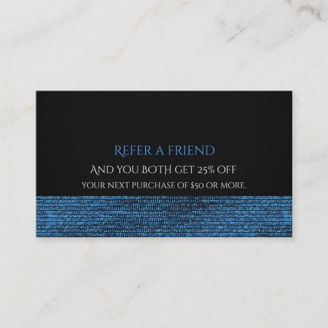 Carte De Parrainage Bleu et noir, Glam moderne Sequins Recommandez un  (Devant)