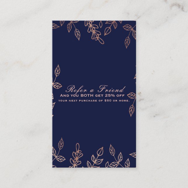 Carte De Parrainage Bleu et Rose Gold Glam Botanique Référer un ami (Devant)