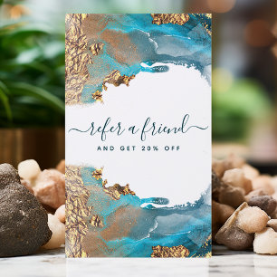 Carte De Parrainage Blue And Gold Modern Art Liquide Encre Business