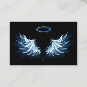 Carte De Parrainage Blue Glowing Angel Wings on black background