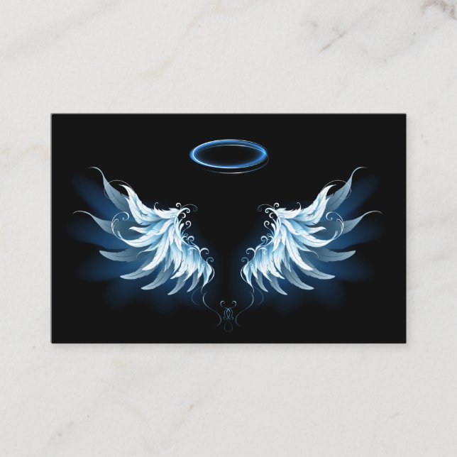 Carte De Parrainage Blue Glowing Angel Wings on black background (Devant)