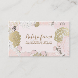 Carte De Parrainage Blush Gold Floral Botanique Vintage Référez un ami