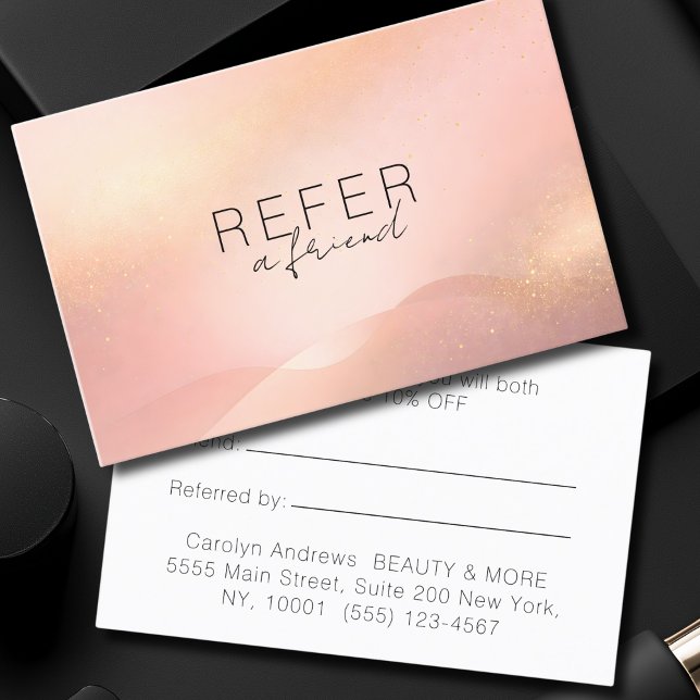 Carte De Parrainage Blush Gold Glow Gradient Salon  (Blush Gold Glow Gradient Salon Referral Card)