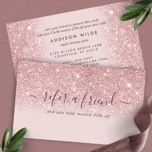 Carte De Parrainage Blush Rose Pailleté Script Signature Moderne Fémin