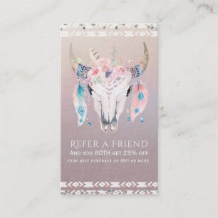 Carte De Parrainage Bohème Glam Rustique Crâne de Vache Floral Référez