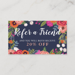 Carte De Parrainage Boho Floral Frame - Bleu Marine Référer Un Ami