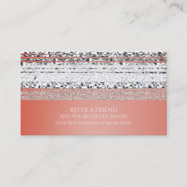Carte de parrainage Chic Coral Peach Dipped Bling (Devant)