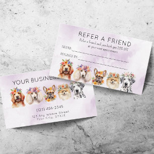 Carte De Parrainage Chien à l'aquarelle adorable Toilettage Réferer un