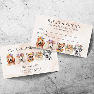 Carte De Parrainage Chien à l'aquarelle adorable Toilettage Référez un