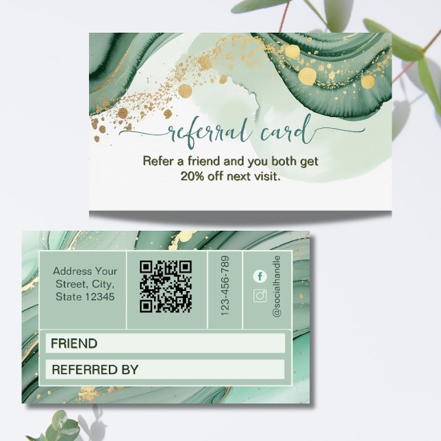Carte De Parrainage Code QR aquarelle vert sauge or  (Créateur téléchargé)