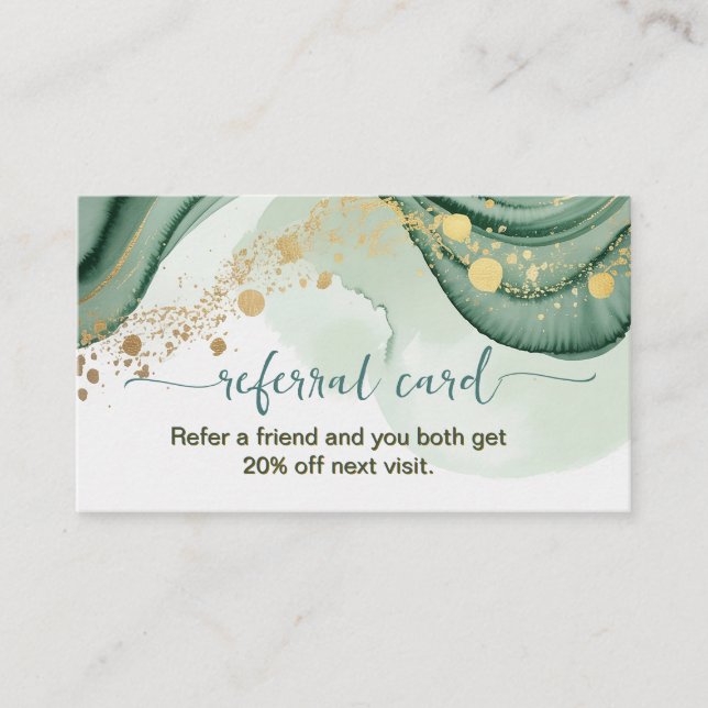 Carte De Parrainage Code QR aquarelle vert sauge or  (Devant)