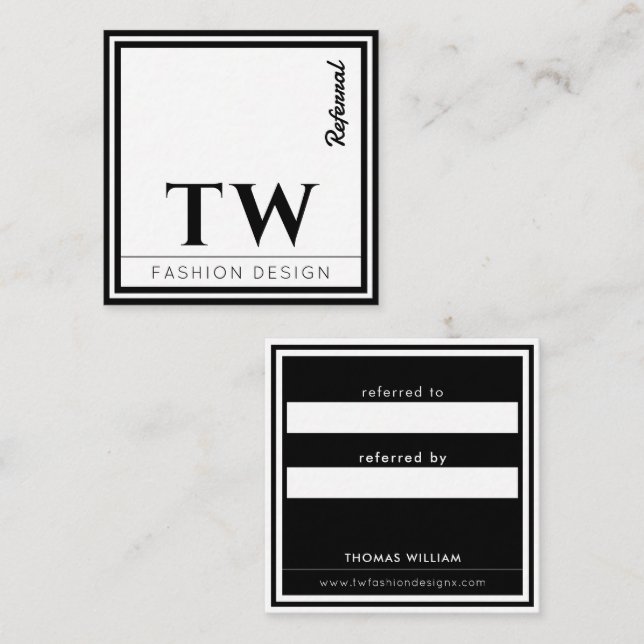 Carte De Parrainage Concepteur de mode Noir (Devant / Derrière)