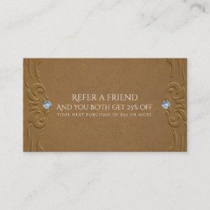 Carte De Parrainage Cuir Brun Faux & Diamants Glam Rustique