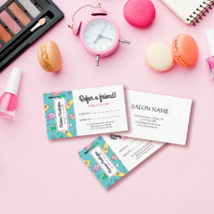 Carte De Parrainage Doodles de maquillage rétro   Référer un ami