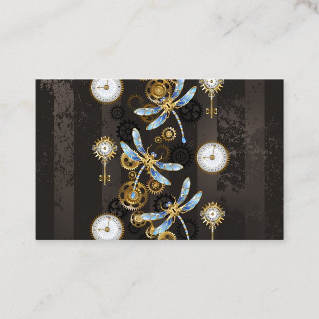 Carte De Parrainage Dragonflies de Steampunk sur arrière - plan rayé b (Devant)