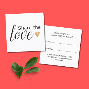 Carte De Parrainage Elégant Black White Gold Heart Beauty Salon Référe