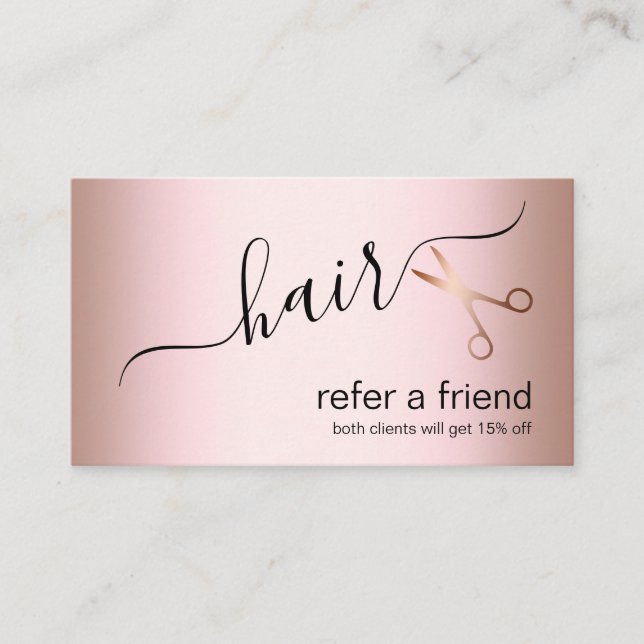 Carte De Parrainage Elégant ciseaux d'or rose moderne coiffeur (Devant)