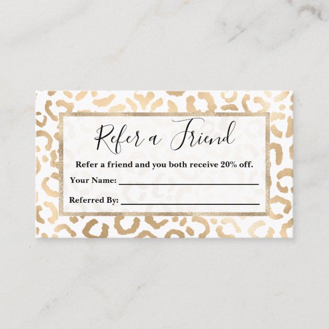 Carte De Parrainage Elegant Gold White Leopard Cheetah Animal Print (Devant)