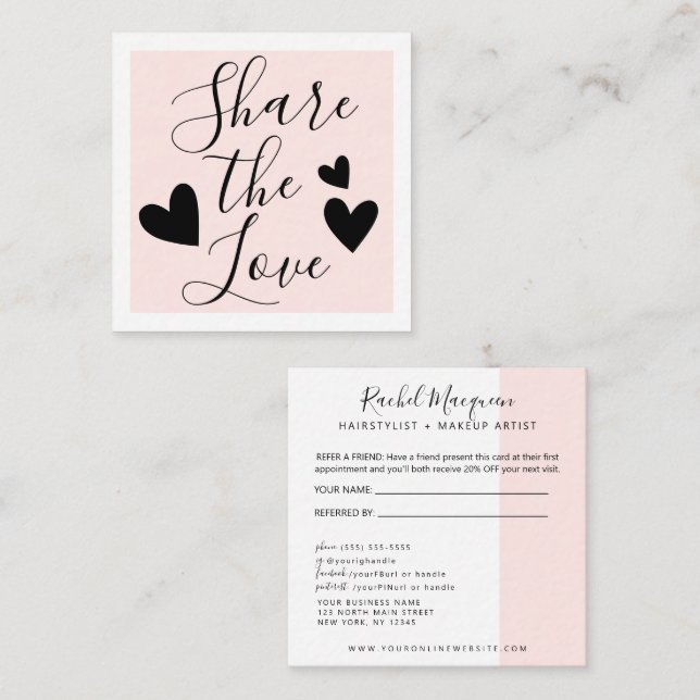 Carte De Parrainage Élégant minimal blanc rose (Devant / Derrière)