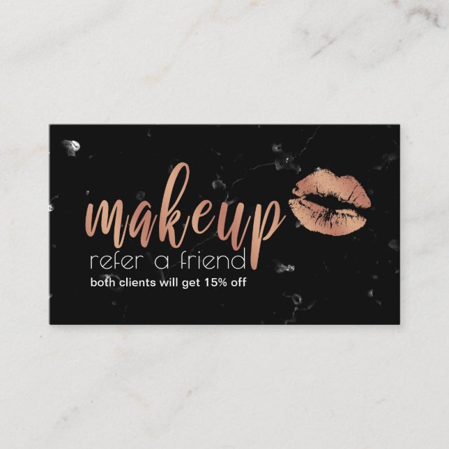 Carte De Parrainage Élégantes lèvres en or rose en cuivre et maquillag (Devant)