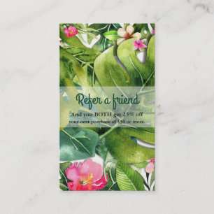 Carte De Parrainage Élégantes Tropiques Feuilles Vertes Floral Référez