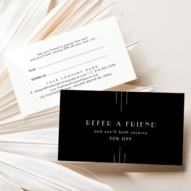 Carte De Parrainage EVERLY Art Déco Noir Réferer un ami (EVERLY Art Deco Black Refer A Friend Referral Card)