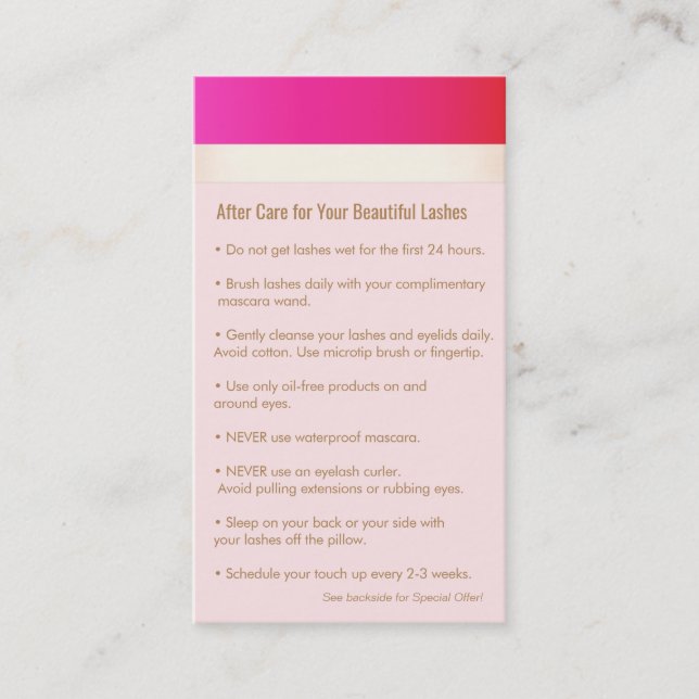 Carte De Parrainage Extensions d'oreillette rose chaud après soins aig (Devant)